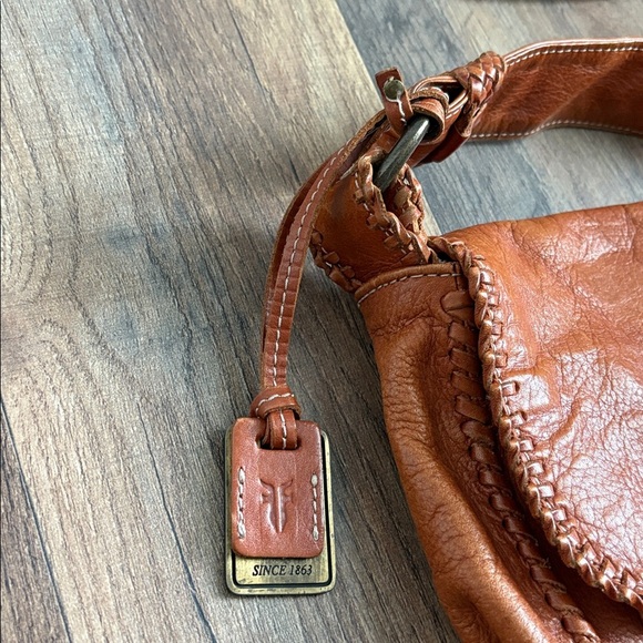 FRYE Cognac Leather Crossbody Saddle Bag Braided Boho Chic Western Inspired - Picture 5 of 16